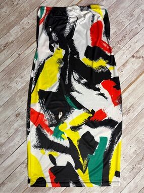 Abstract Brushstroke Midi Skirt in Black, White, Yellow, Red, Green